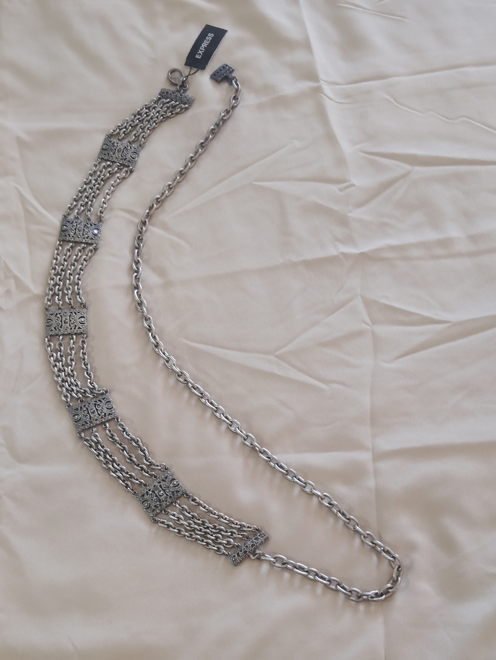Express Silver Multi-Strand Filigree Panel Necklace